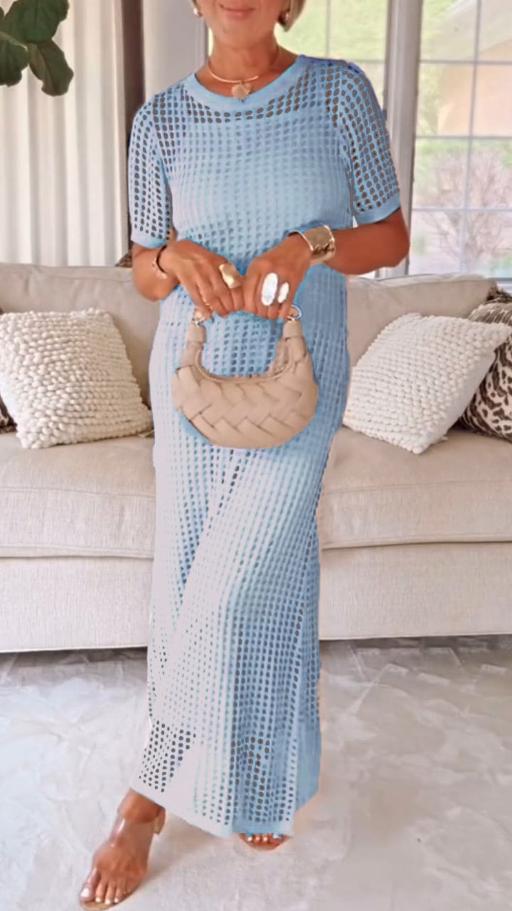 Elegant Klänning med Båturringning, Lätt och Luftig, i Två Delar