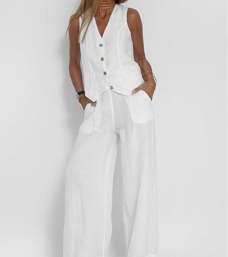 Costum de Leisure din Bumbac cu Vestă și Pantaloni