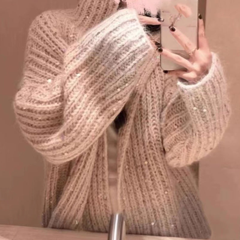 Casual Tröja med Paljetter och V-ringning