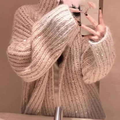 Casual Tröja med Paljetter och V-ringning