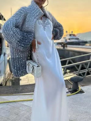 Casual Tröja med Paljetter och V-ringning