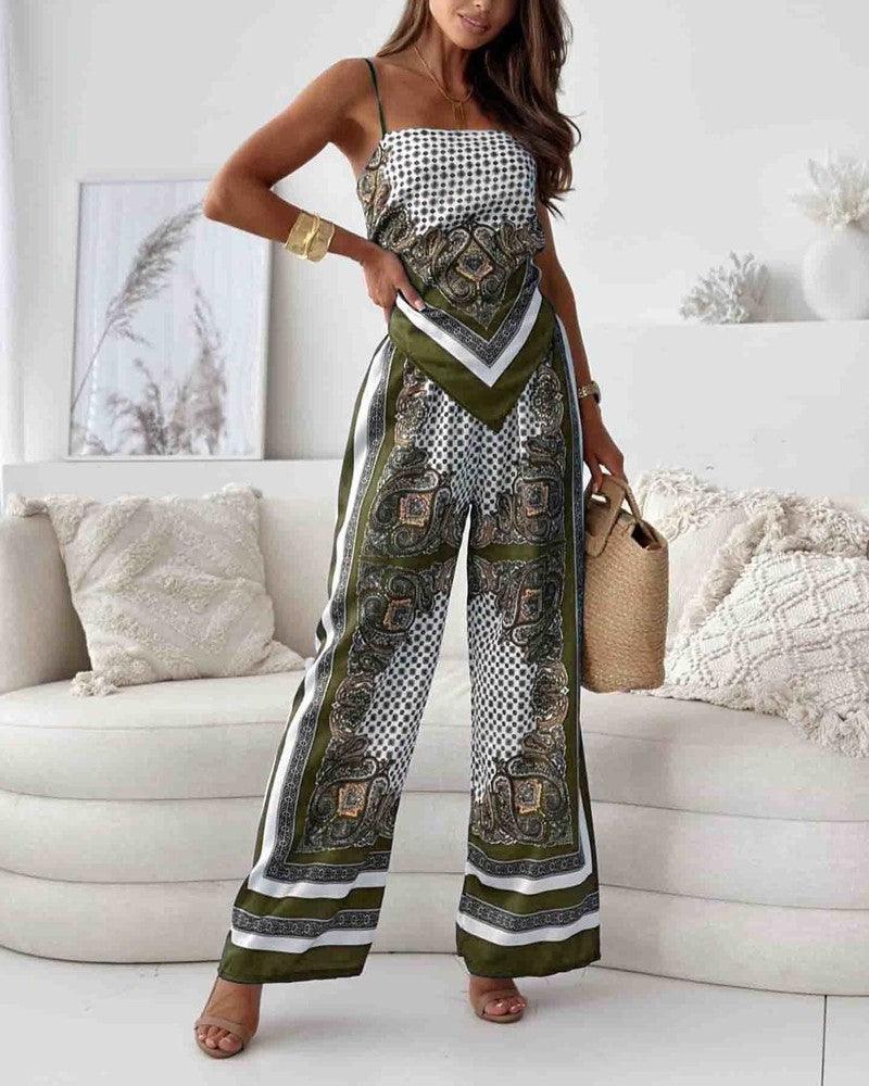 Set două piese cu vesta și pantaloni imprimeu elegant