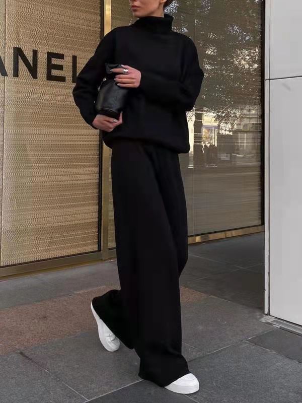 Costum casual tricotat, de culoare solidă