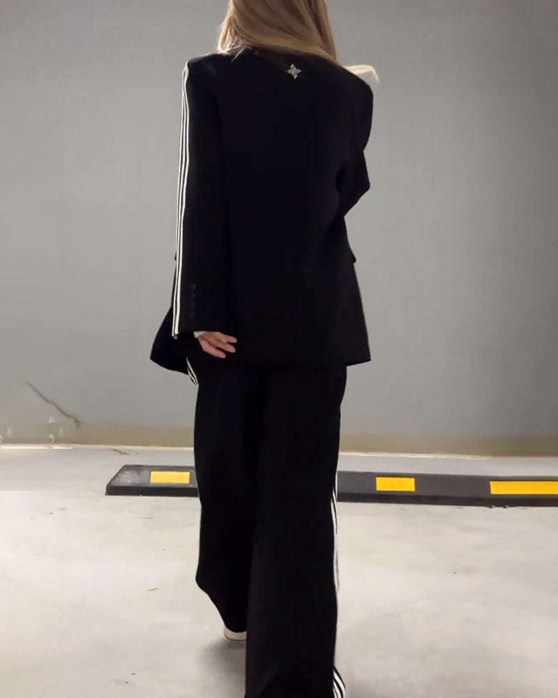 Set de două piese: Sacou cu dungi la modă și pantaloni largi