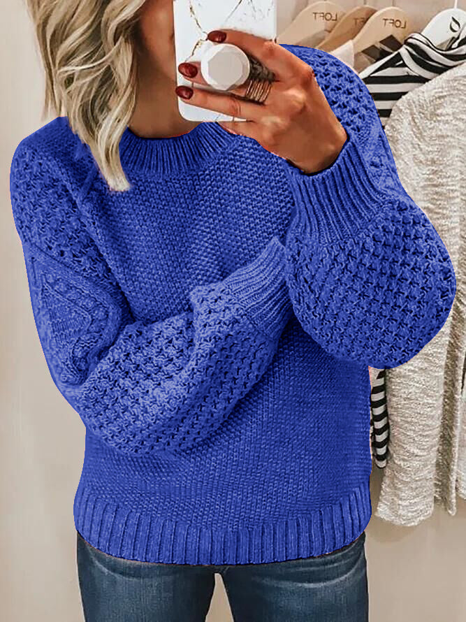 Pulover tricotat Jacquard cu guler rotund