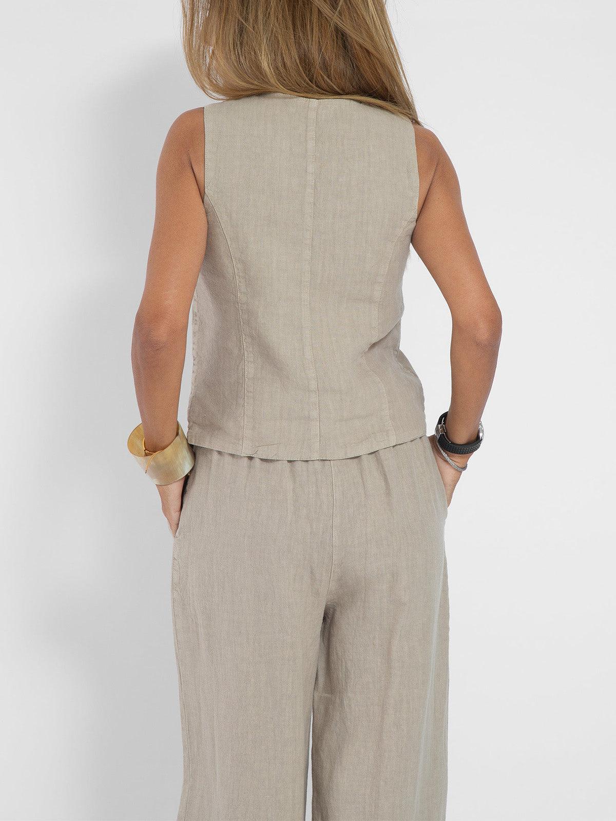 Costum de Leisure din Bumbac cu Vestă și Pantaloni