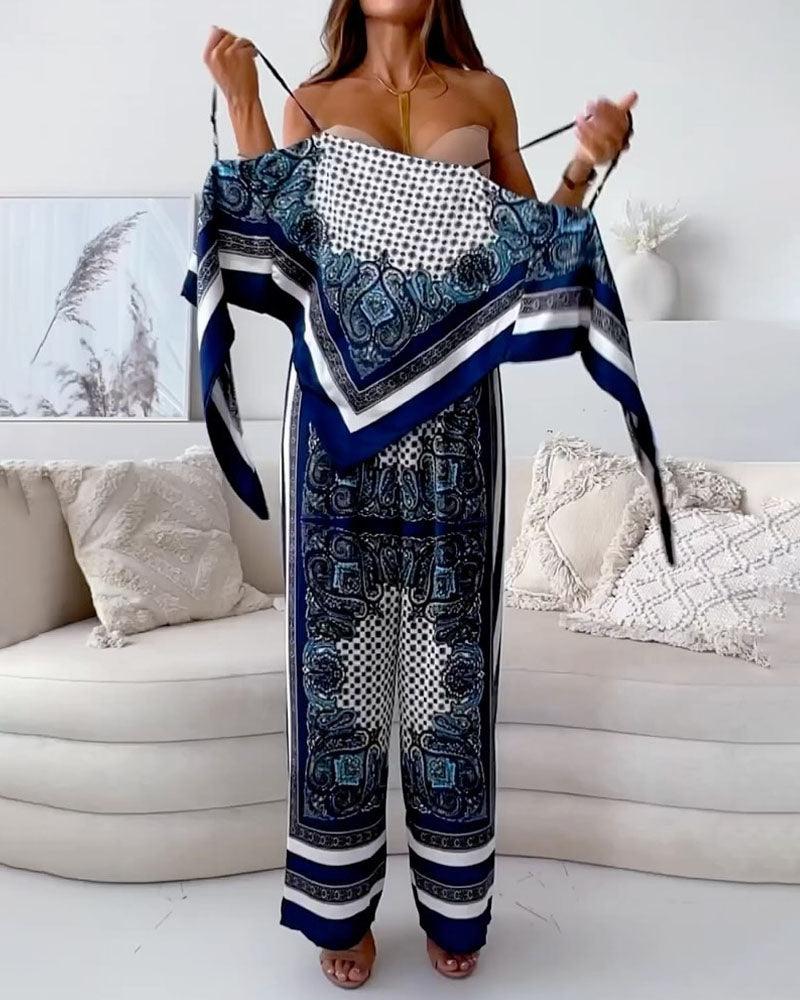 Set două piese cu vesta și pantaloni imprimeu elegant