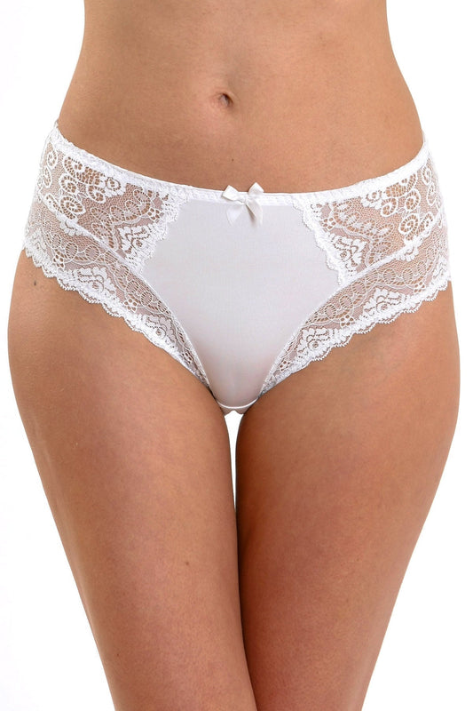 Klassisk trosa i mikrofiber och spets CATRINA S1509 vit