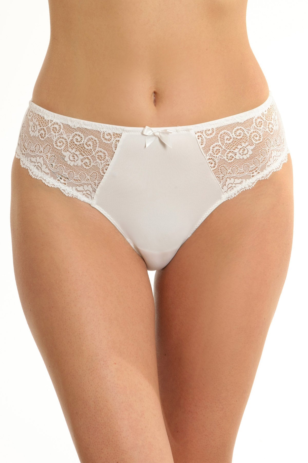 Klassisk trosor i mikrofiber och spets CATRINA S1137 vit