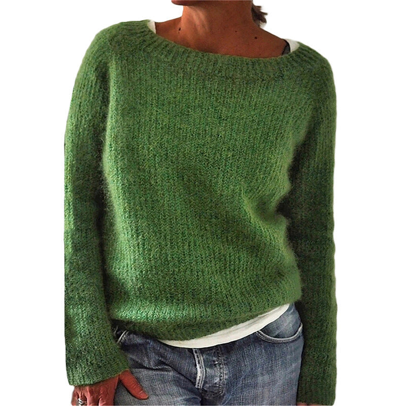 Pulover casual din material moale, cu guler rotund