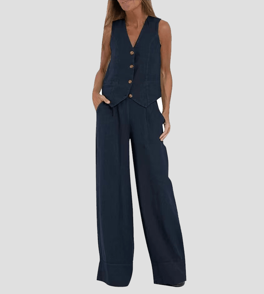 Costum de Leisure din Bumbac cu Vestă și Pantaloni