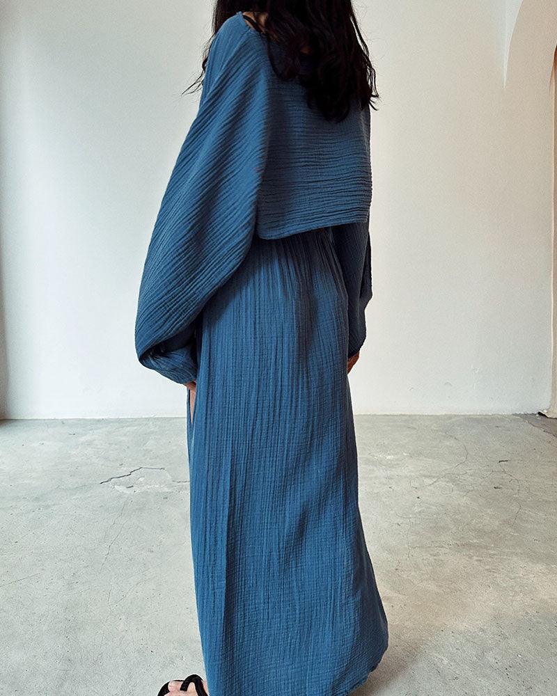 Set casual i bomull och linne med eleganta slitsar