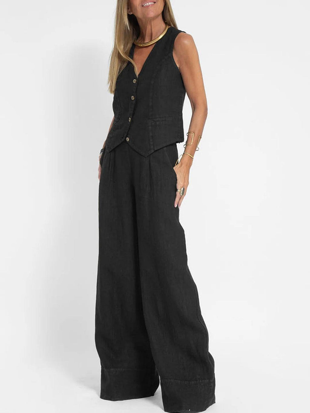 Costum de Leisure din Bumbac cu Vestă și Pantaloni