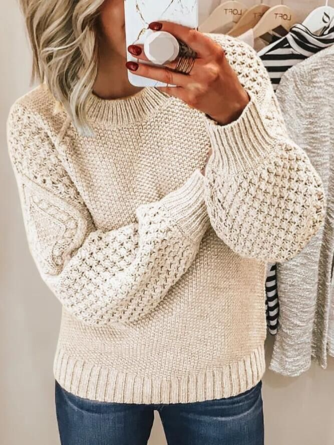 Pulover tricotat Jacquard cu guler rotund
