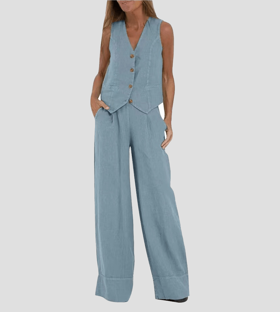 Costum de Leisure din Bumbac cu Vestă și Pantaloni