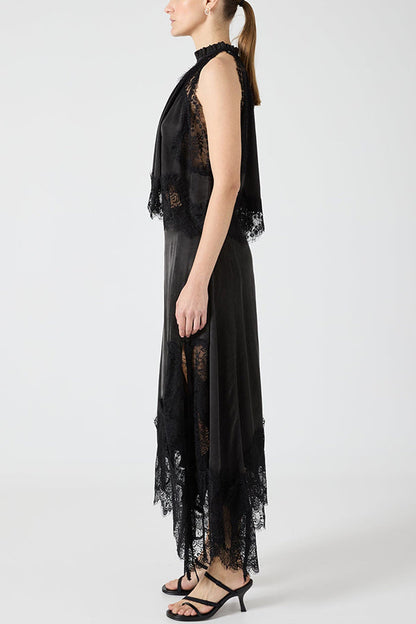 Set med plisserad spetskrage + kjol med ojämna slitsar