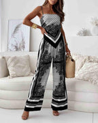 Set două piese cu vesta și pantaloni imprimeu elegant
