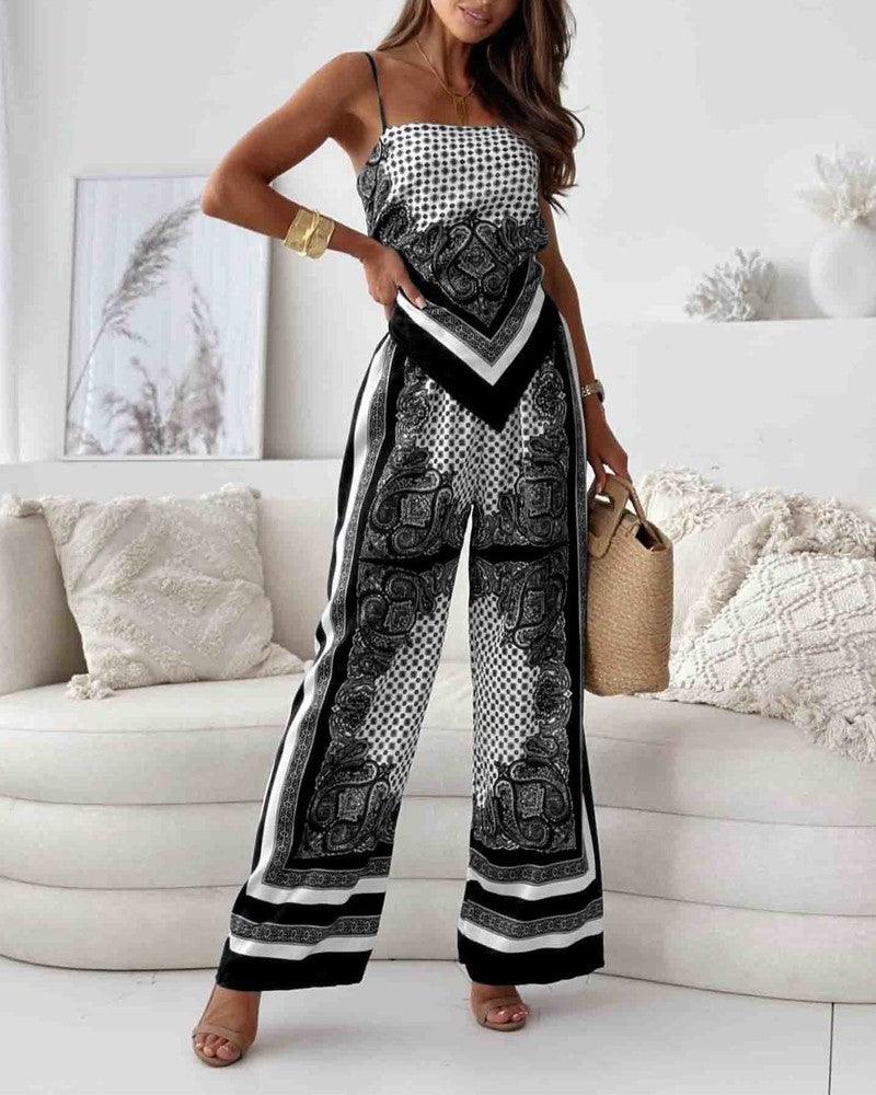 Set două piese cu vesta și pantaloni imprimeu elegant