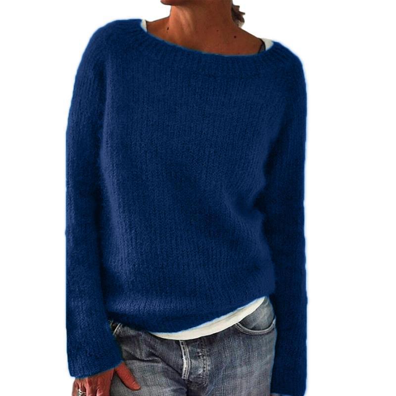 Pulover casual din material moale, cu guler rotund