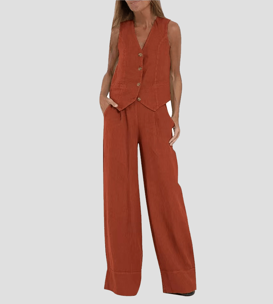 Costum de Leisure din Bumbac cu Vestă și Pantaloni