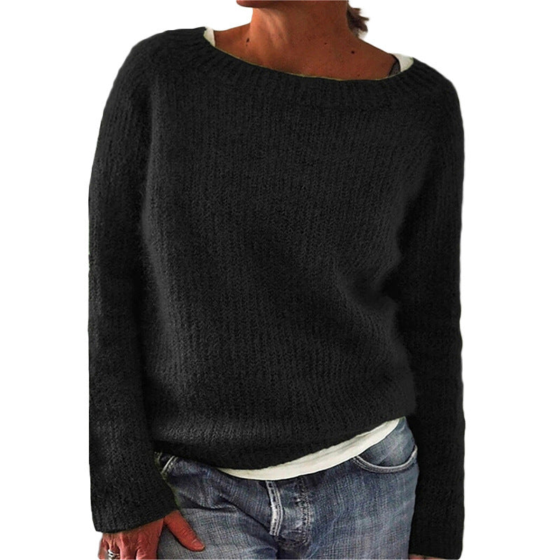 Pulover casual din material moale, cu guler rotund