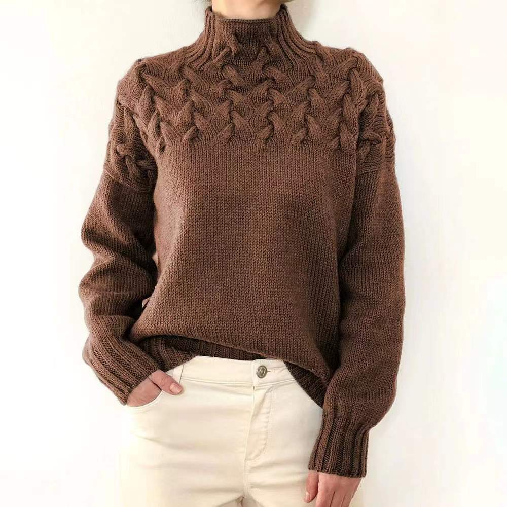 Pulover casual cu guler înalt, de culoare solidă