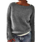 Pulover casual din material moale, cu guler rotund