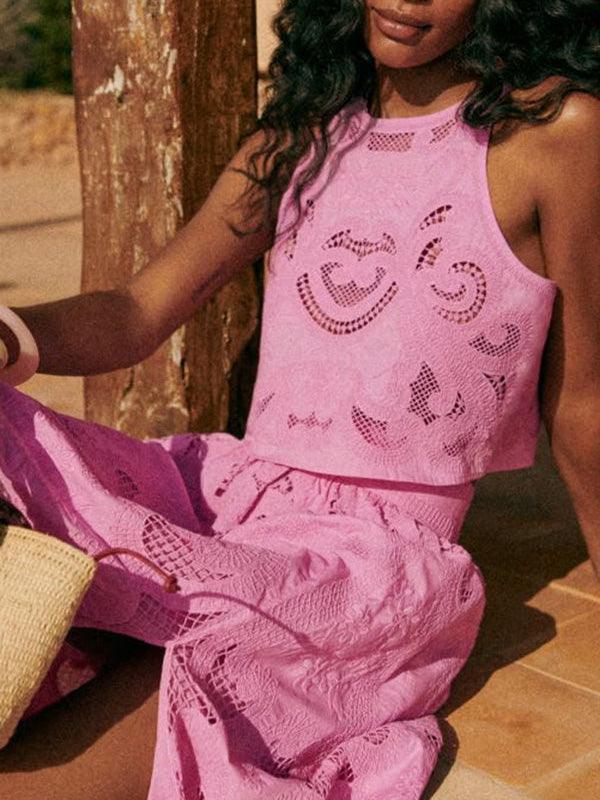 Unik ärmlös spetskort klänning med utskärningar