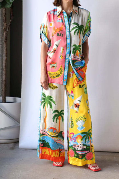 Set med två delar för semester, avslappnad, casual stil, med sommartryck