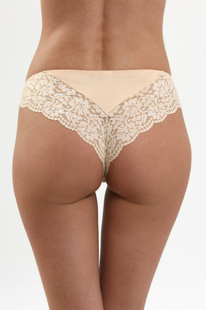 Braziliansk trosa i bomull och spets Beige FIONA S1505