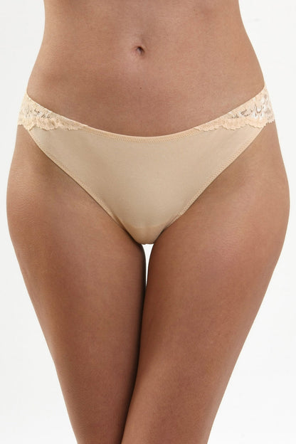 Braziliansk trosa i bomull och spets Beige FIONA S1505