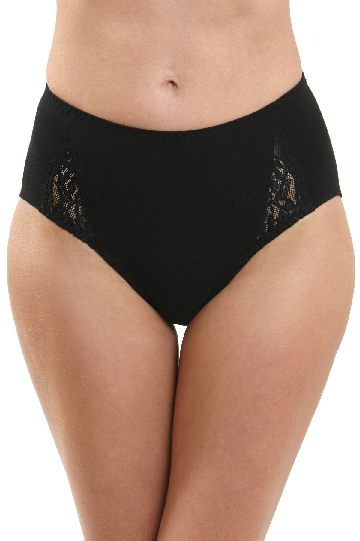 Klassiska svarta trosor i bomull och spets FIONA S1506