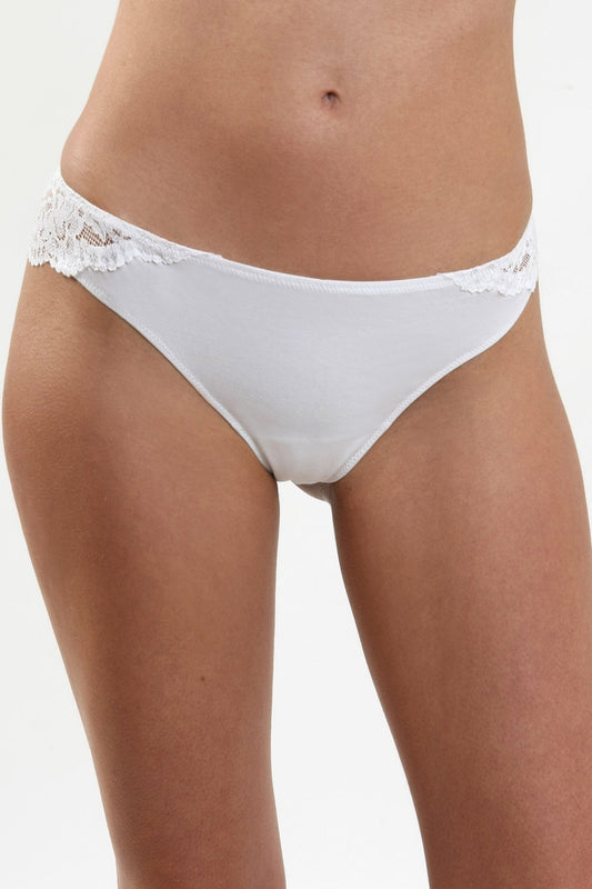 Braziliansk trosa i bomull och spets Vit FIONA S1505