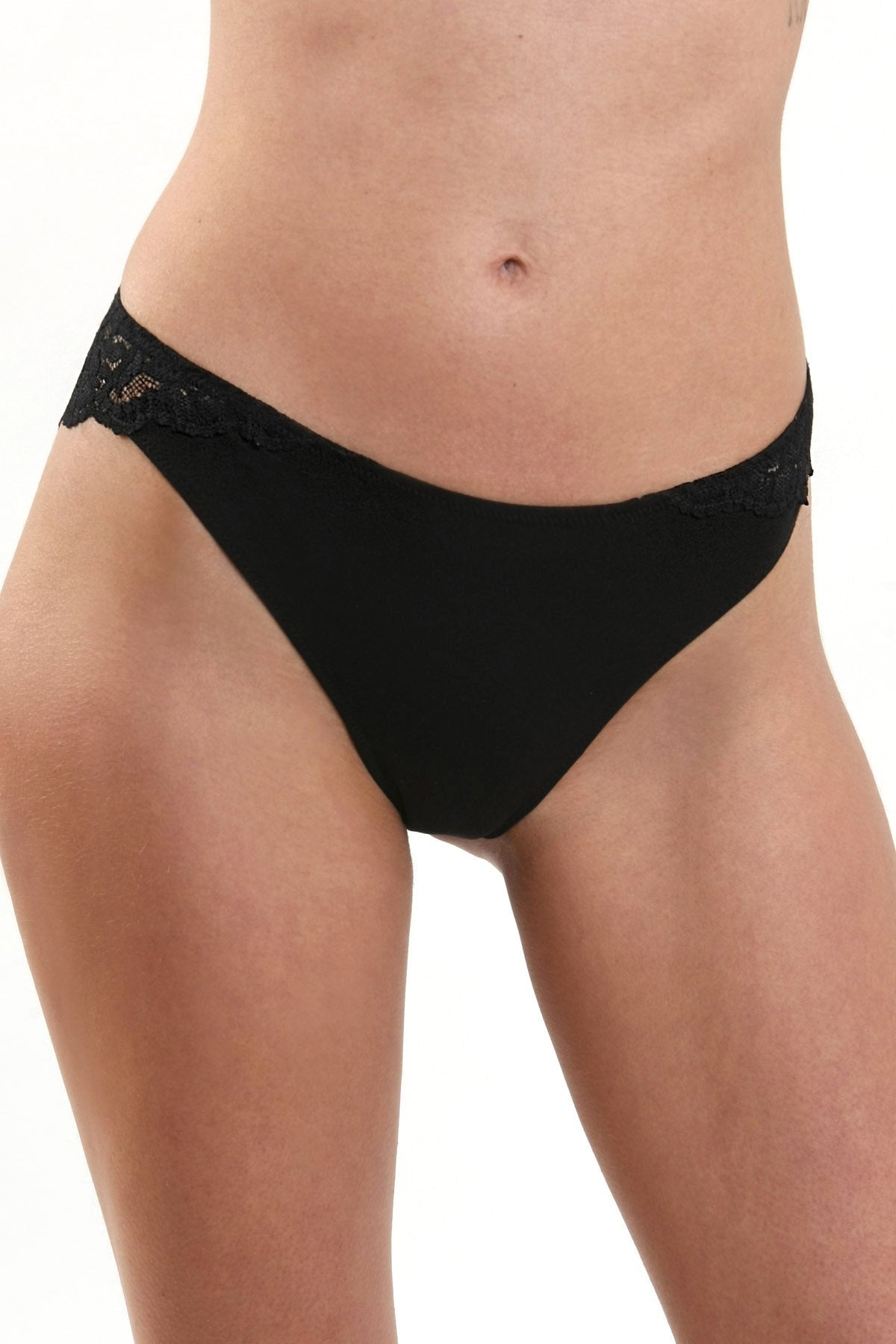 Braziliansk trosa i bomull och spets Svart FIONA S1505