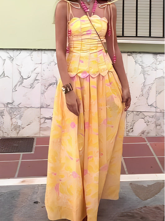 Set med tryckt kjol och dubbel axelrem