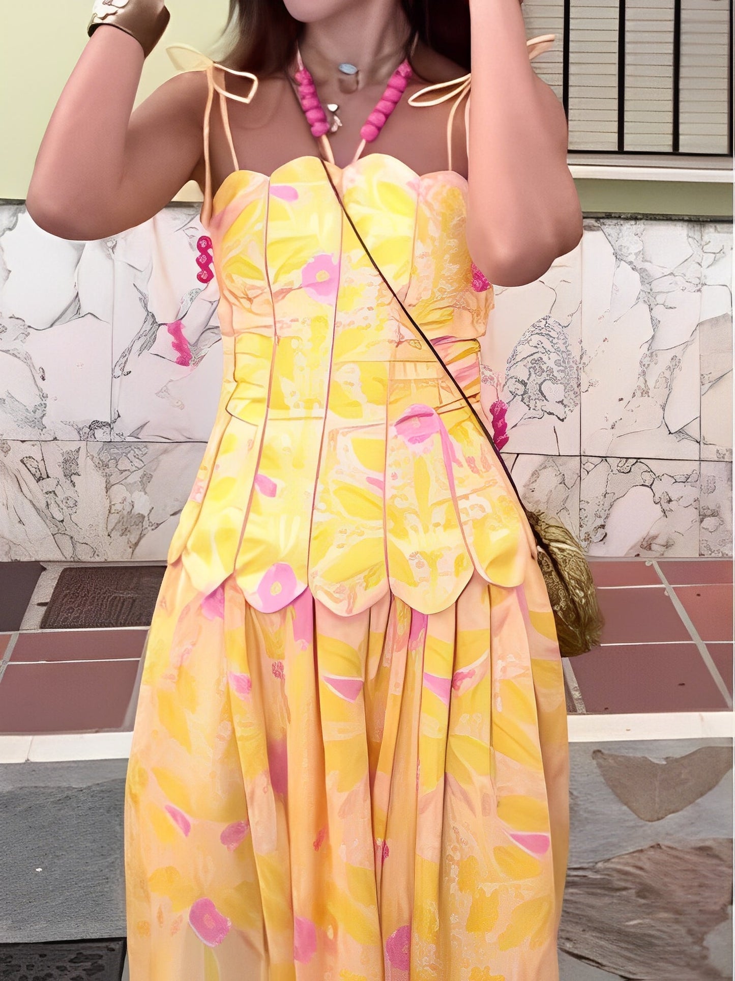 Set med tryckt kjol och dubbel axelrem