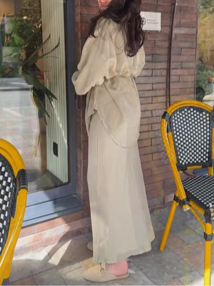 Set cămașă cu mâneci lungi și fustă cu șnur