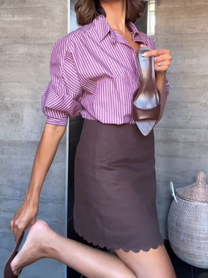 Set cămașă și fustă cu dungi violet