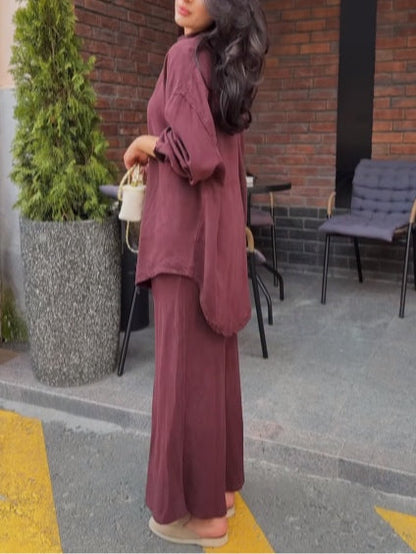 Set med långärmad skjorta och kjol med snöre