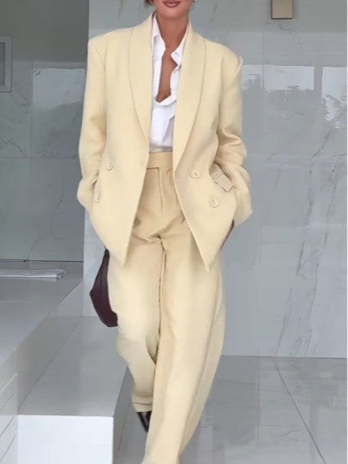 Costum de sacou galben și pantaloni